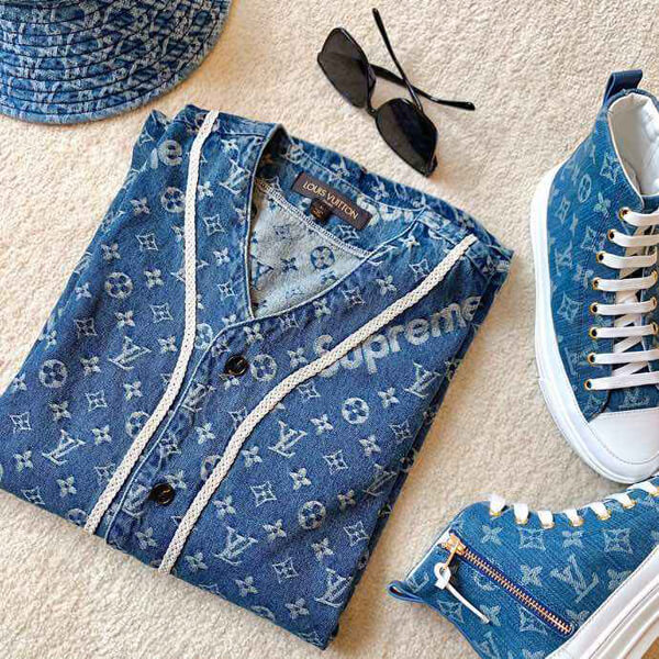 ルイヴィトン×シュプリーム コピー ベースボールシャツ ブルー 1A3F9U MONOGRAM ルイヴィトン×シュプリーム ×BASEBALL