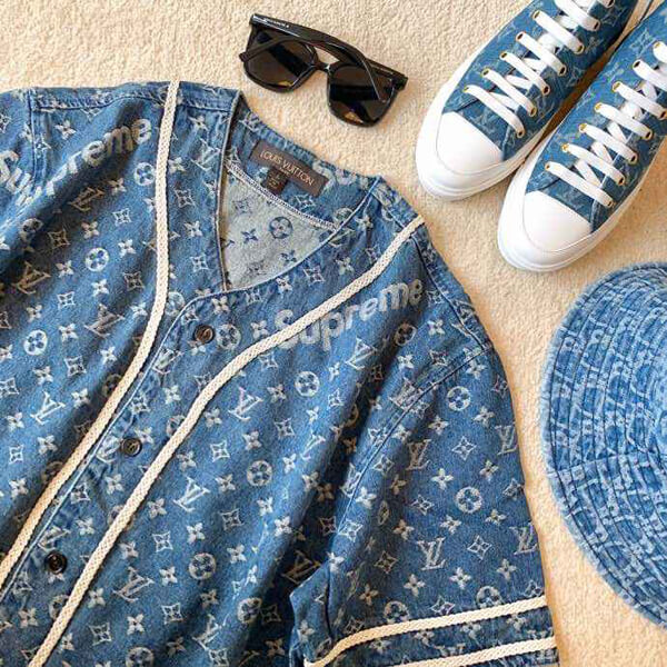 ルイヴィトン×シュプリーム コピー ベースボールシャツ ブルー 1A3F9U MONOGRAM ルイヴィトン×シュプリーム ×BASEBALL