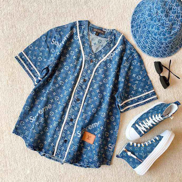 ルイヴィトン×シュプリーム コピー ベースボールシャツ ブルー 1A3F9U MONOGRAM ルイヴィトン×シュプリーム ×BASEBALL