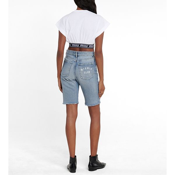 ☆ミュウミュウ☆ ロゴバンド×クロップド丈?コットンTシャツコピー?