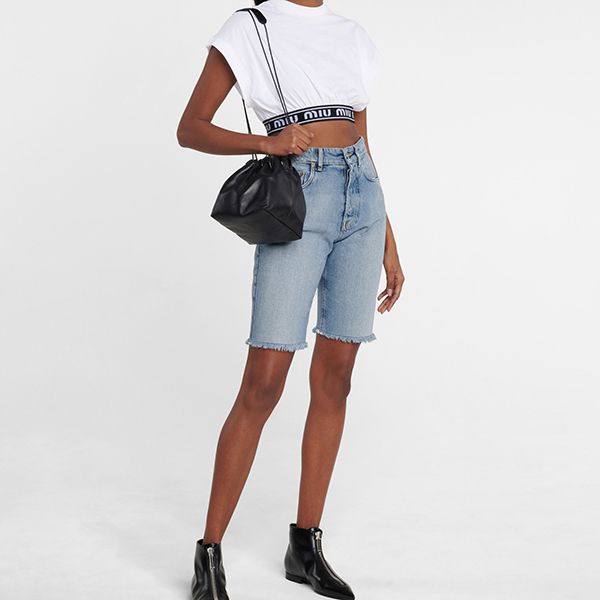 ☆ミュウミュウ☆ ロゴバンド×クロップド丈?コットンTシャツコピー?