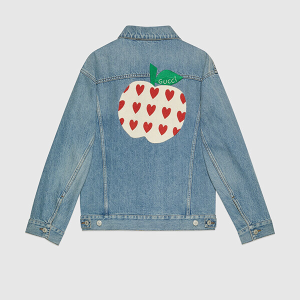 【21AW】グッチ ジャケット コピー アップル&ハート レポム パッチ デニム リンゴ 661689 XDBP2 4452