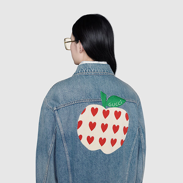 【21AW】グッチ ジャケット コピー アップル&ハート レポム パッチ デニム リンゴ 661689 XDBP2 4452