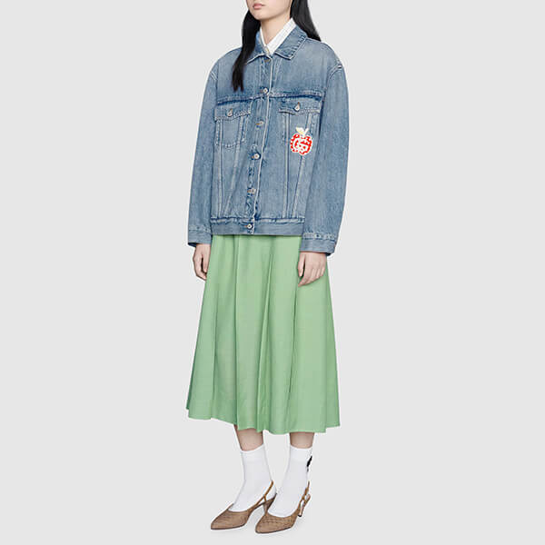 【21AW】グッチ ジャケット コピー アップル&ハート レポム パッチ デニム リンゴ 661689 XDBP2 4452