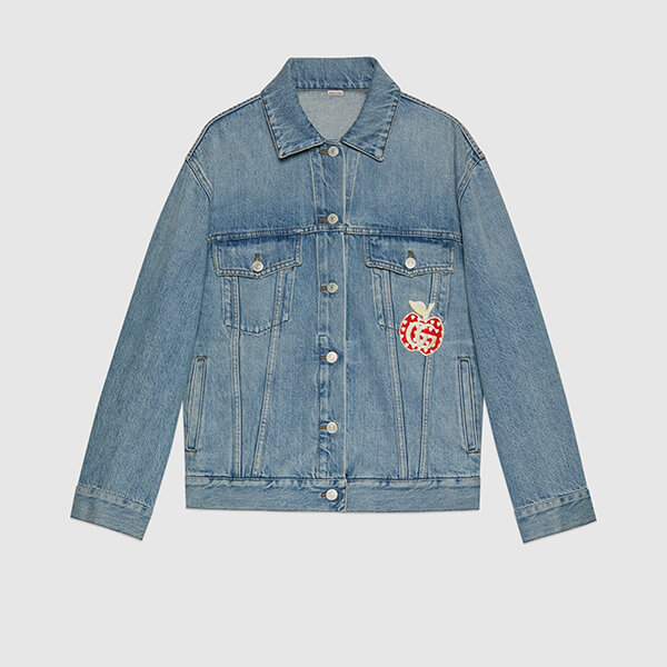 【21AW】グッチ ジャケット コピー アップル&ハート レポム パッチ デニム リンゴ 661689 XDBP2 4452