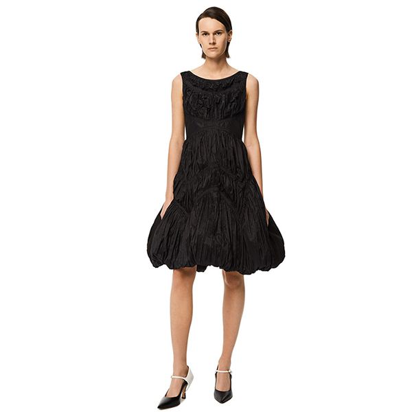 ロエベ◆ 2021新作 リネン ギャザー ドレスコピー ブラックS540Y09XA7