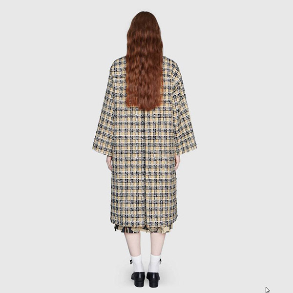 【グッチ コート 偽物】スクエアG チェック ツイード ベージュ 黒 657995 ZAGLP 2108