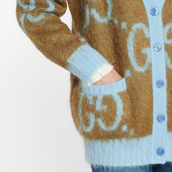 新作?お洒落に?グッチ カーディガン コピー★リバーシブル GG モヘア ウール カーディガン