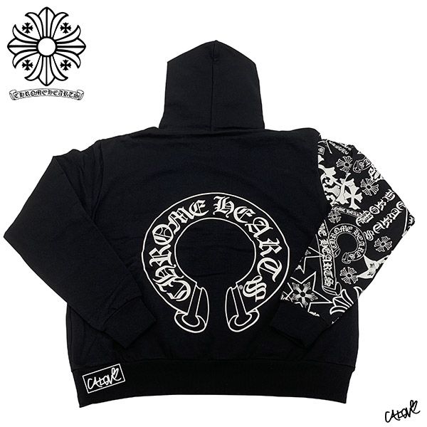 ◆完売商品十クロムハーツ パーカー コピー十【ホースシュー×マルチロゴ】BLACK