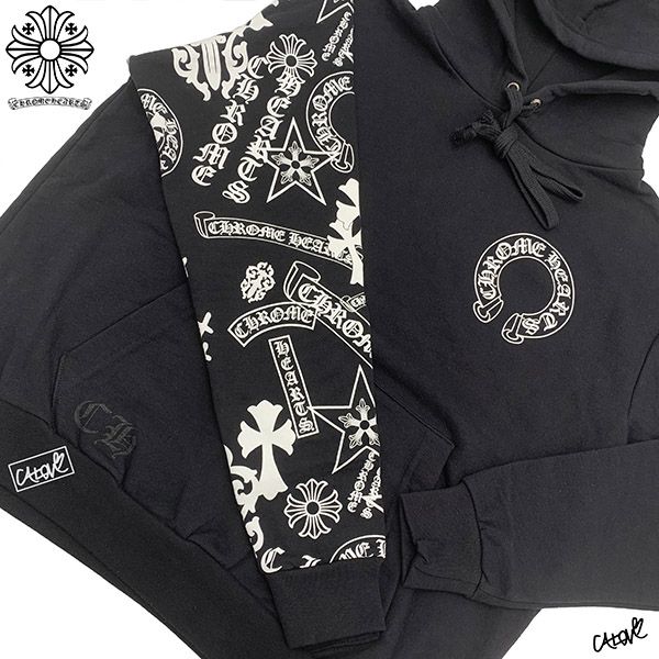 ◆完売商品十クロムハーツ パーカー コピー十【ホースシュー×マルチロゴ】BLACK