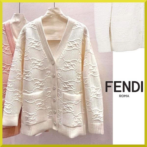 キムジョーンズ新作フェンディ 偽物 ホワイトウール/カシミア カーディガン FZC888AHE9F1ENO