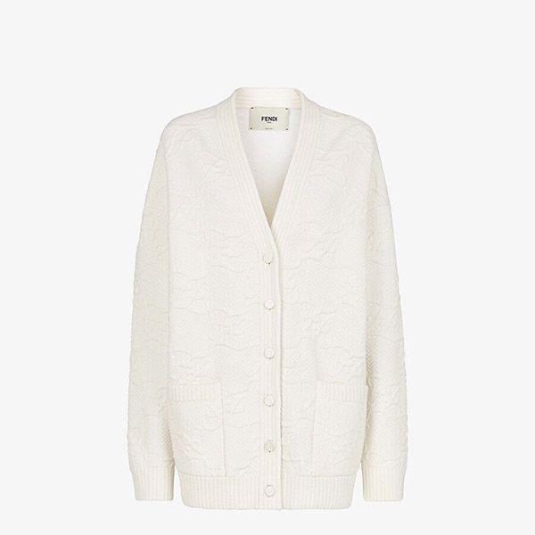 キムジョーンズ新作フェンディ 偽物 ホワイトウール/カシミア カーディガン FZC888AHE9F1ENO