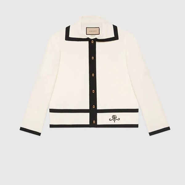 グッチ ウール GGピケ ジャカード ポロシャツ 偽物 アイボリー ロゴ 長袖 681307XKB7S9207