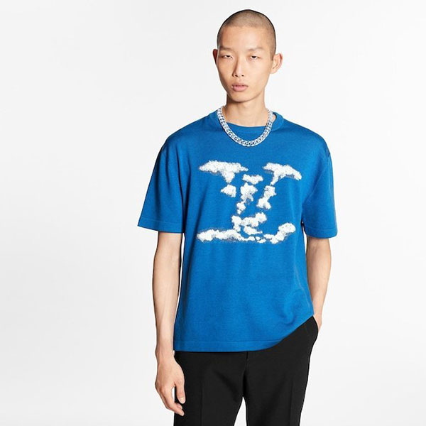 ルイヴィトン クラウドジャカードTシャツ 雲モチーフ 青 ロゴ コピー 1A8A7Y
