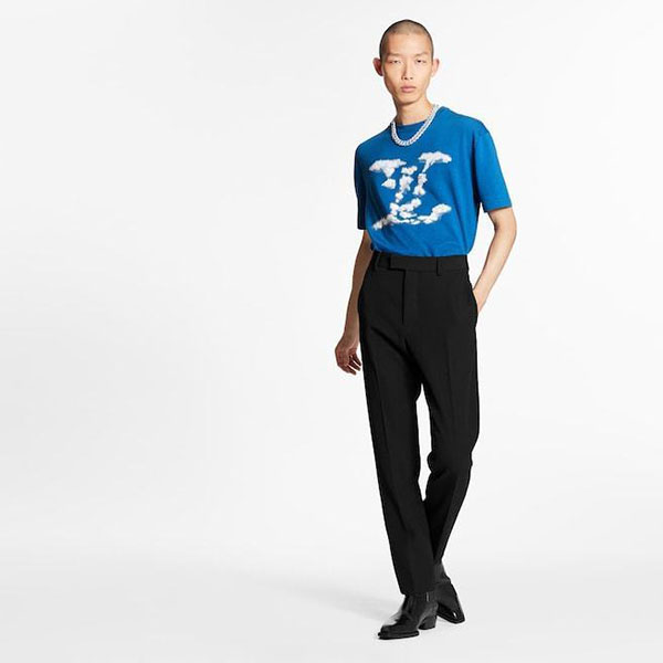 ルイヴィトン クラウドジャカードTシャツ 雲モチーフ 青 ロゴ コピー 1A8A7Y