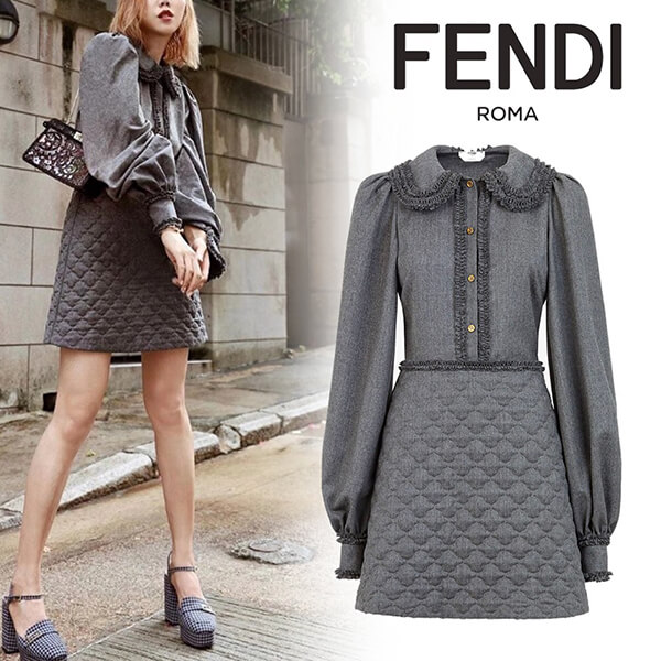20AW<フェンディ>グレー フランネル ドレス ワンピース