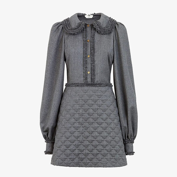 20AW<フェンディ>グレー フランネル ドレス ワンピース