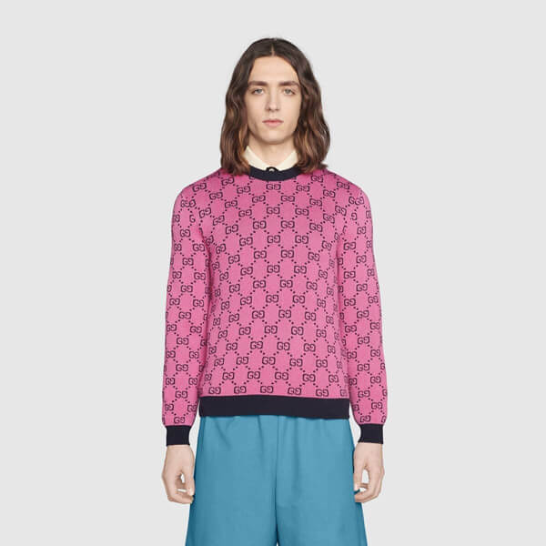 グッチ セーター トップス ウール 綿 桃 GG ロゴ 新作 男 プレタ 661174 XKBXI 5152