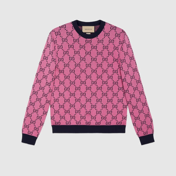 グッチ セーター トップス ウール 綿 桃 GG ロゴ 新作 男 プレタ 661174 XKBXI 5152