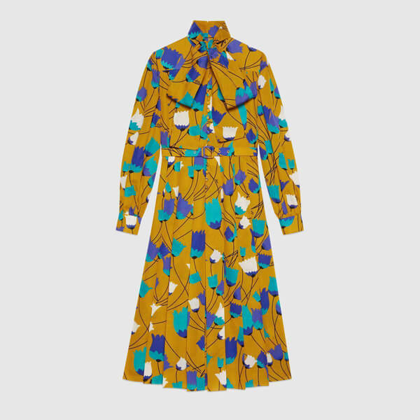 グッチ 21SS チューリップ プリント コットンリネン ドレス 652088ZAGVN 7197