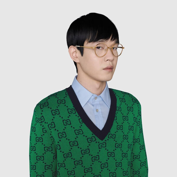 グッチ セーター トップス ウール 綿 緑 Vネック GG 新 男 プレタ 661155 XKBXI 3465