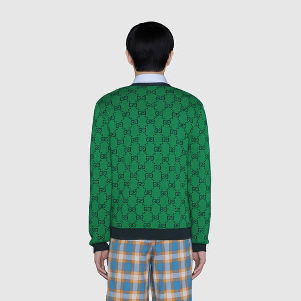 グッチ セーター トップス ウール 綿 緑 Vネック GG 新 男 プレタ 661155 XKBXI 3465