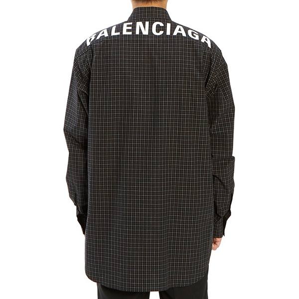 バレンシアガ★ロゴ入り メンズチェックシャツ ブラック 556878 TCM02 3258