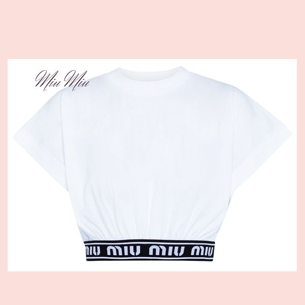 ☆ミュウミュウ☆ ロゴバンド×クロップド丈?コットンTシャツコピー?