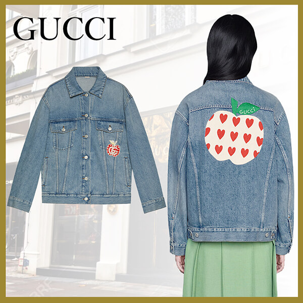 【21AW】グッチ ジャケット コピー アップル&ハート レポム パッチ デニム リンゴ 661689 XDBP2 4452