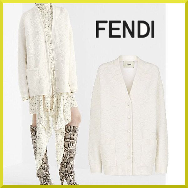 キムジョーンズ新作フェンディ 偽物 ホワイトウール/カシミア カーディガン FZC888AHE9F1ENO