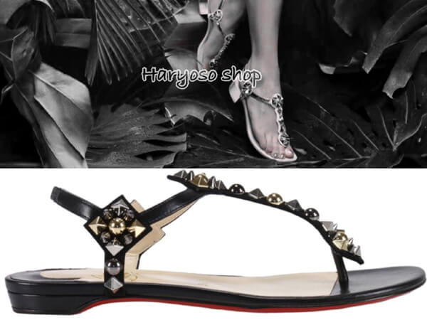 ルブタン 靴 コピー スタッズ付きフラットサンダル 1170538 レザー100%