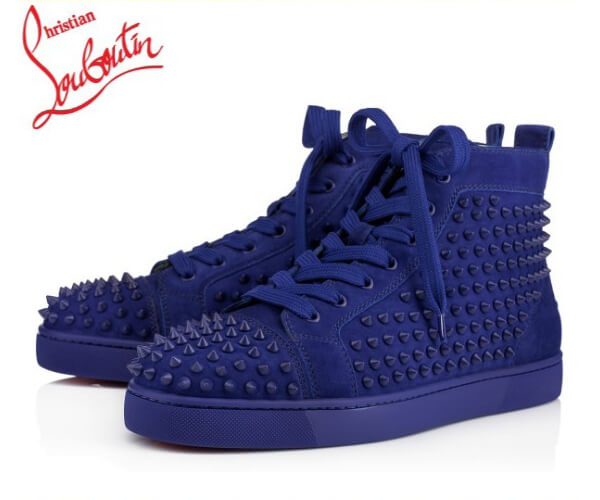 ルブタン 靴 コピー ブルー・青 Spikes Men's Flat スニーカー スエード
