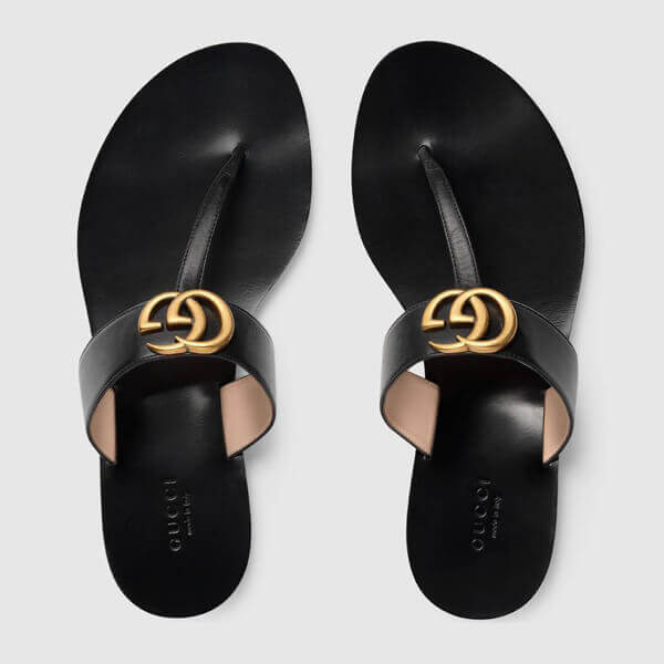 グッチ サンダル コピー グッチ ダブルG付 レザー トング LEATHER THONG SANDAL WITH DOUBLE G_497444 A3N00 1000