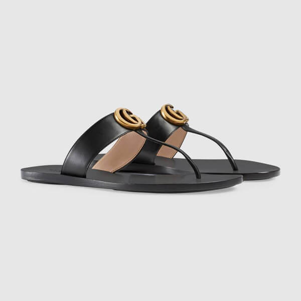 グッチ サンダル コピー グッチ ダブルG付 レザー トング LEATHER THONG SANDAL WITH DOUBLE G_497444 A3N00 1000
