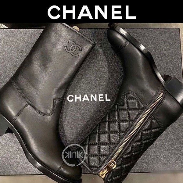 *大人気*シャネル新作 カーフスキン ミドルブーツ 偽物 BLACK☆2色