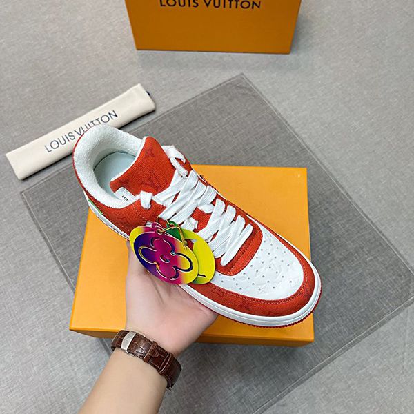 ルイヴィトン ナイキ モノグラム エアフォース1 コピー コラボスニーカー レッドxホワイト