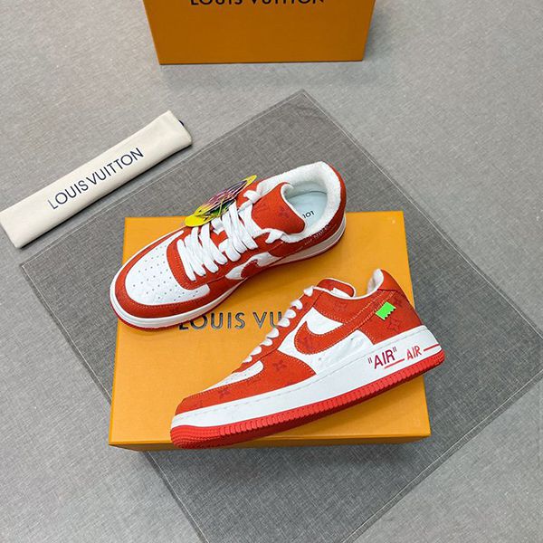 ルイヴィトン ナイキ モノグラム エアフォース1 コピー コラボスニーカー レッドxホワイト