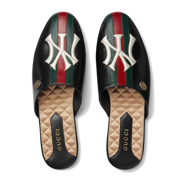 グッチ★ニューヨーク・ヤンキース 刺繍 ストライプレザー スリッポン