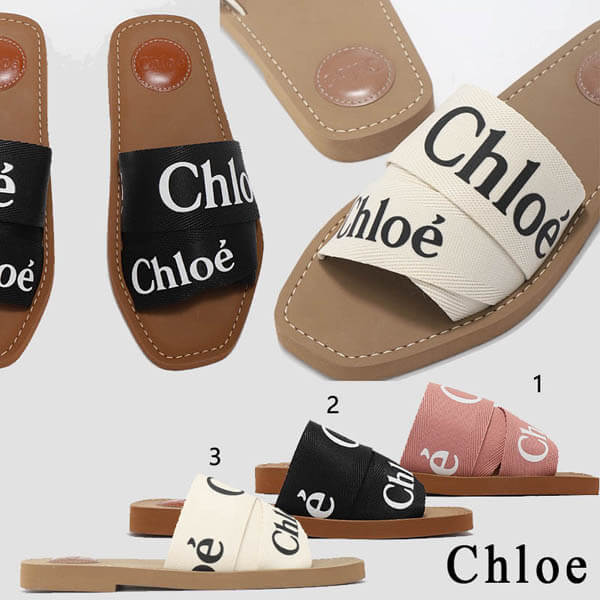 クロエ ウッディ キャンバス WOODY フラットミュール 偽物 CHC19U18808101