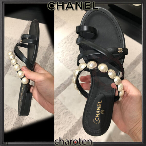 新作☆ シャネル 可愛い サンダル コスチュームパール