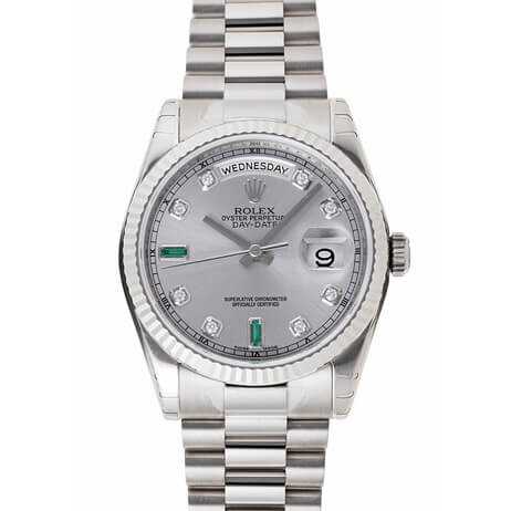 ロレックス デイデイト スーパーコピー118239A 2Bエメラルド 8Pダイヤ シルバー