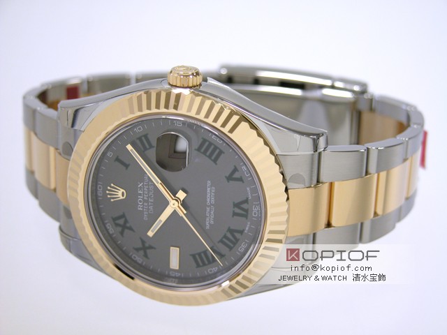 ロレックス デイトジャスト メンズ スーパーコピー116333 オイスターブレス グレーローマ(グリーンインデックス)