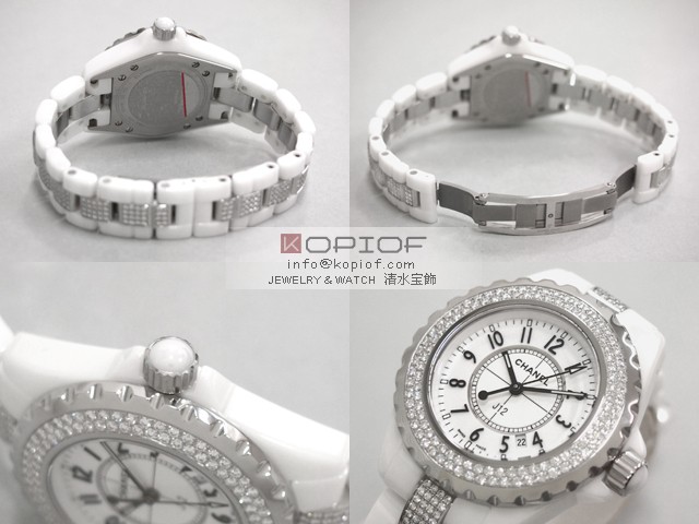 シャネルJ12 スーパーコピーH1420 33mm ホワイトセラミックブレス ベゼルセンターブレスダイヤ ホワイト