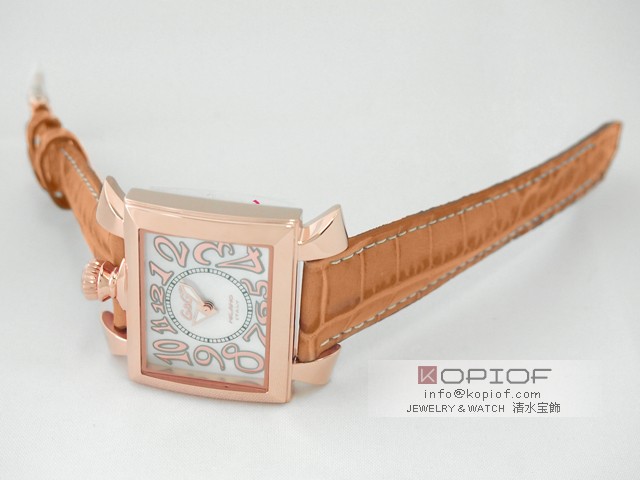 ガガミラノ ナポレオン40MM スーパーコピークォーツ 6031.2 ライトブラウン皮 ホワイトシェル/ローズゴールドアラビア