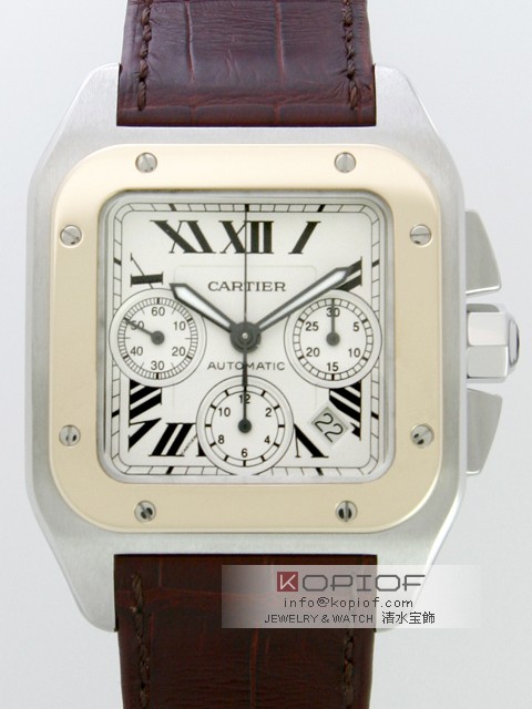 カルティエ サントス100 スーパーコピーW20091X7 SG クロノグラフ 茶皮 ホワイト