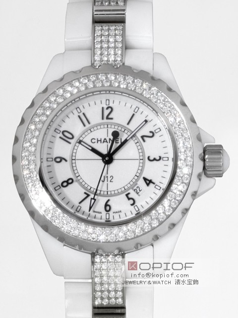 シャネルJ12 スーパーコピーH1420 33mm ホワイトセラミックブレス ベゼルセンターブレスダイヤ ホワイト