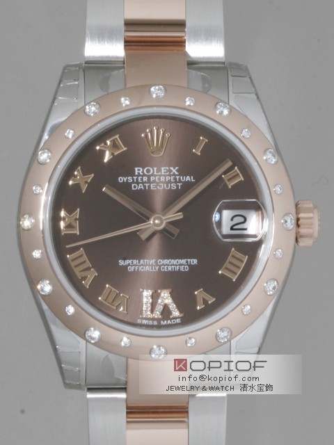 ロレックスデイトジャスト ボーイズ スーパーコピー178341 ダイヤ入りベゼル チョコレートブラウンローマ(VIダイヤ)