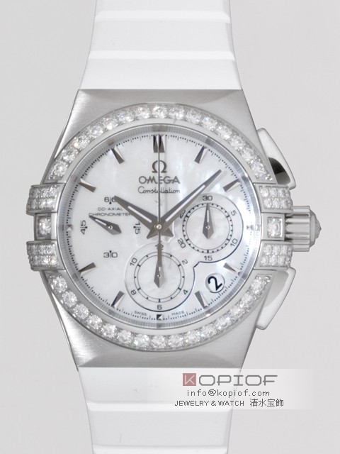 オメガ コンステレーション スーパーコピー121.17.35.50.05.001 ダブルイーグル クロノグラフ ベゼルダイヤ ホワイトシェル