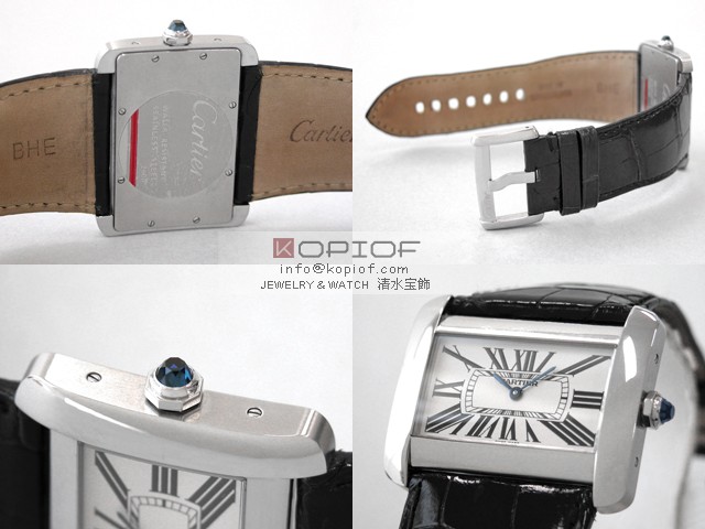 カルティエ タンクディヴァン スーパーコピーW6300655 SS 黒皮 クォーツ シルバー