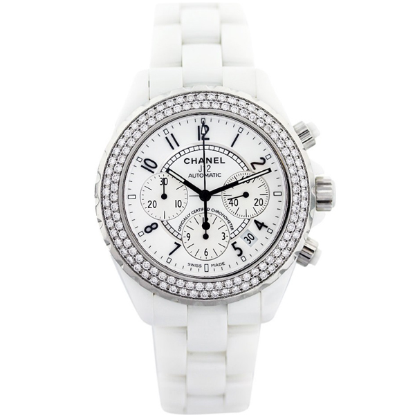 シャネルJ12 スーパーコピーH1008 クロノグラフ ホワイトセラミックブレス ベゼルダイヤ ホワイト